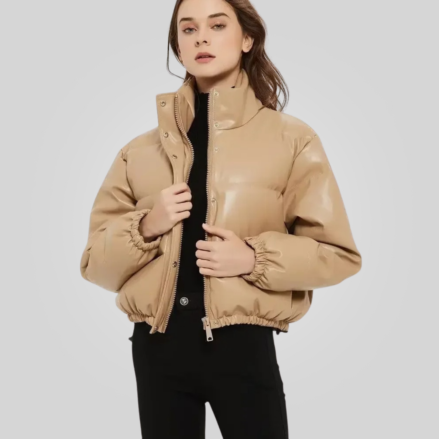 Chaqueta Puffer de Cuero para Mujer