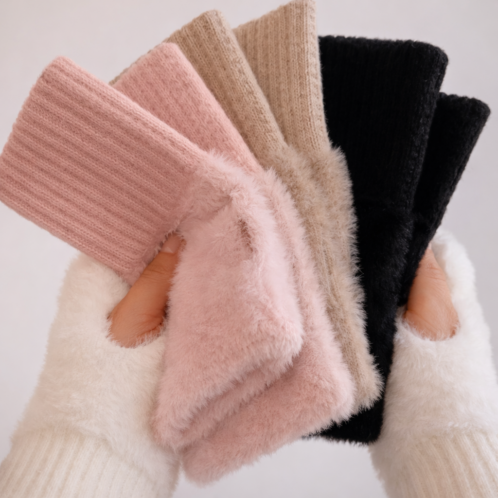Guantes de Felpa sin Dedos para Mujer