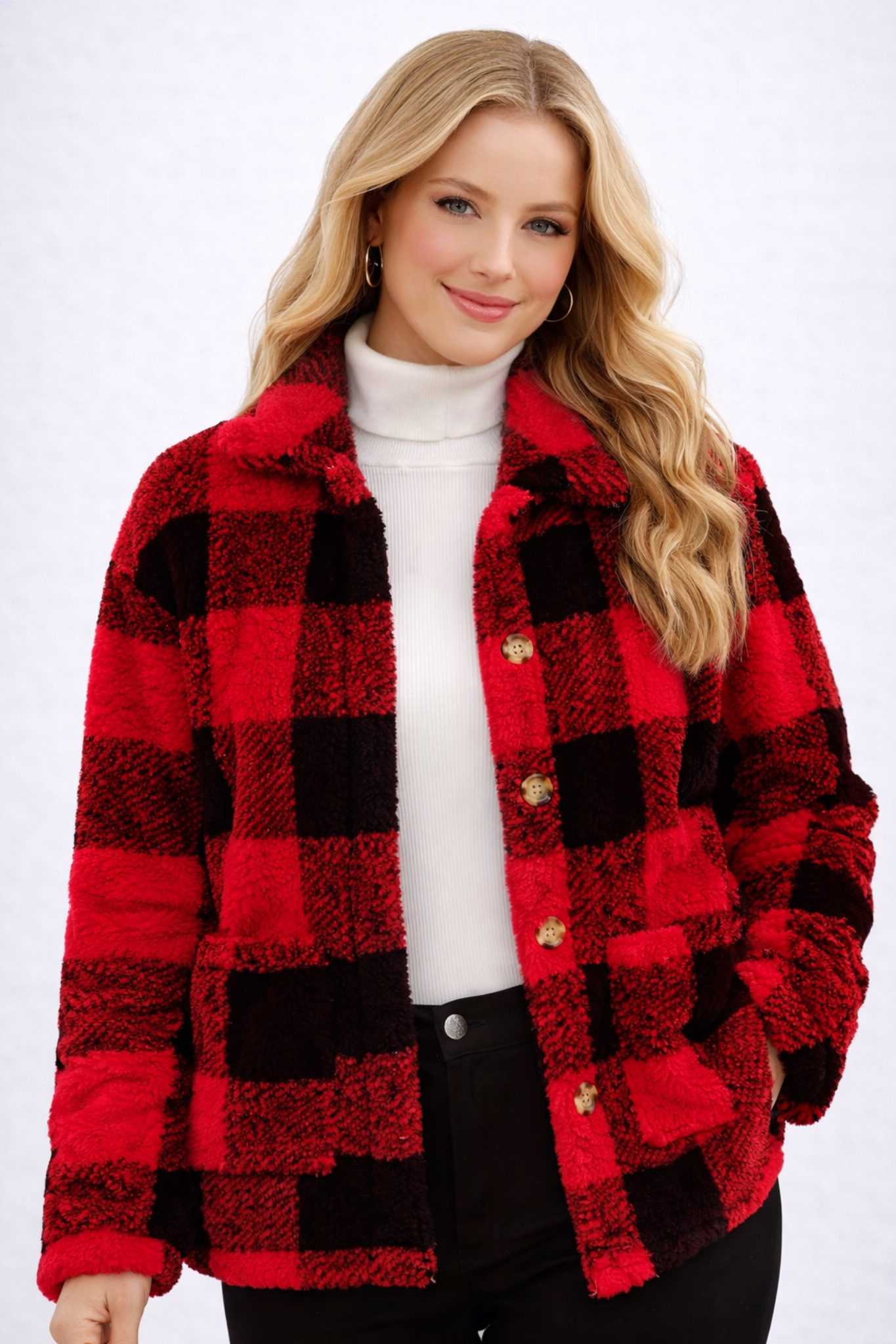 Chaqueta sherpa a cuadros para mujer