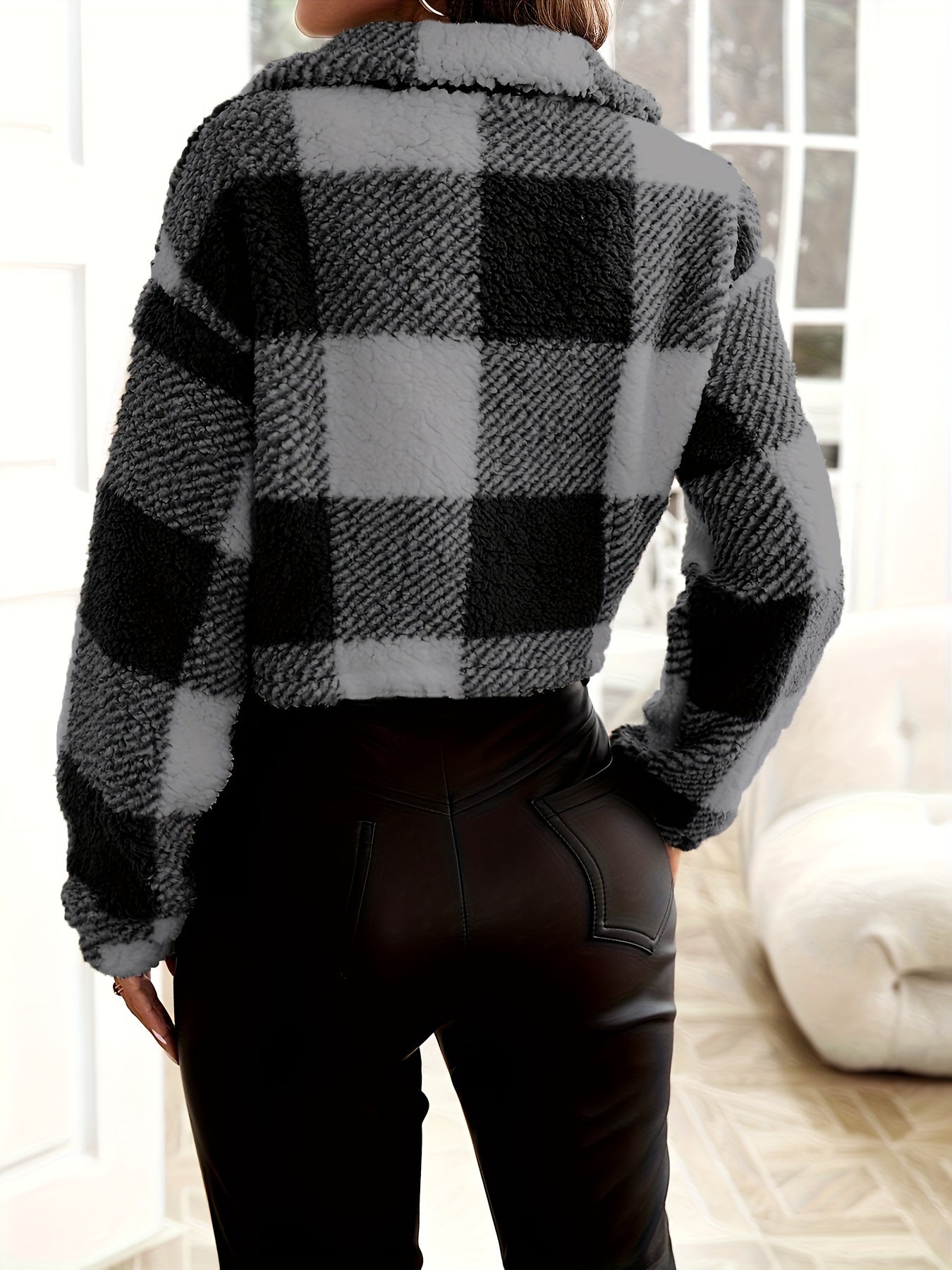 Chaqueta de mujer Teddy a cuadros Sherpa