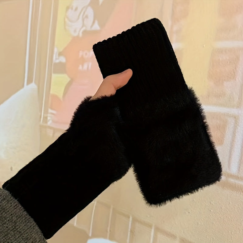 Guantes de Felpa sin Dedos para Mujer