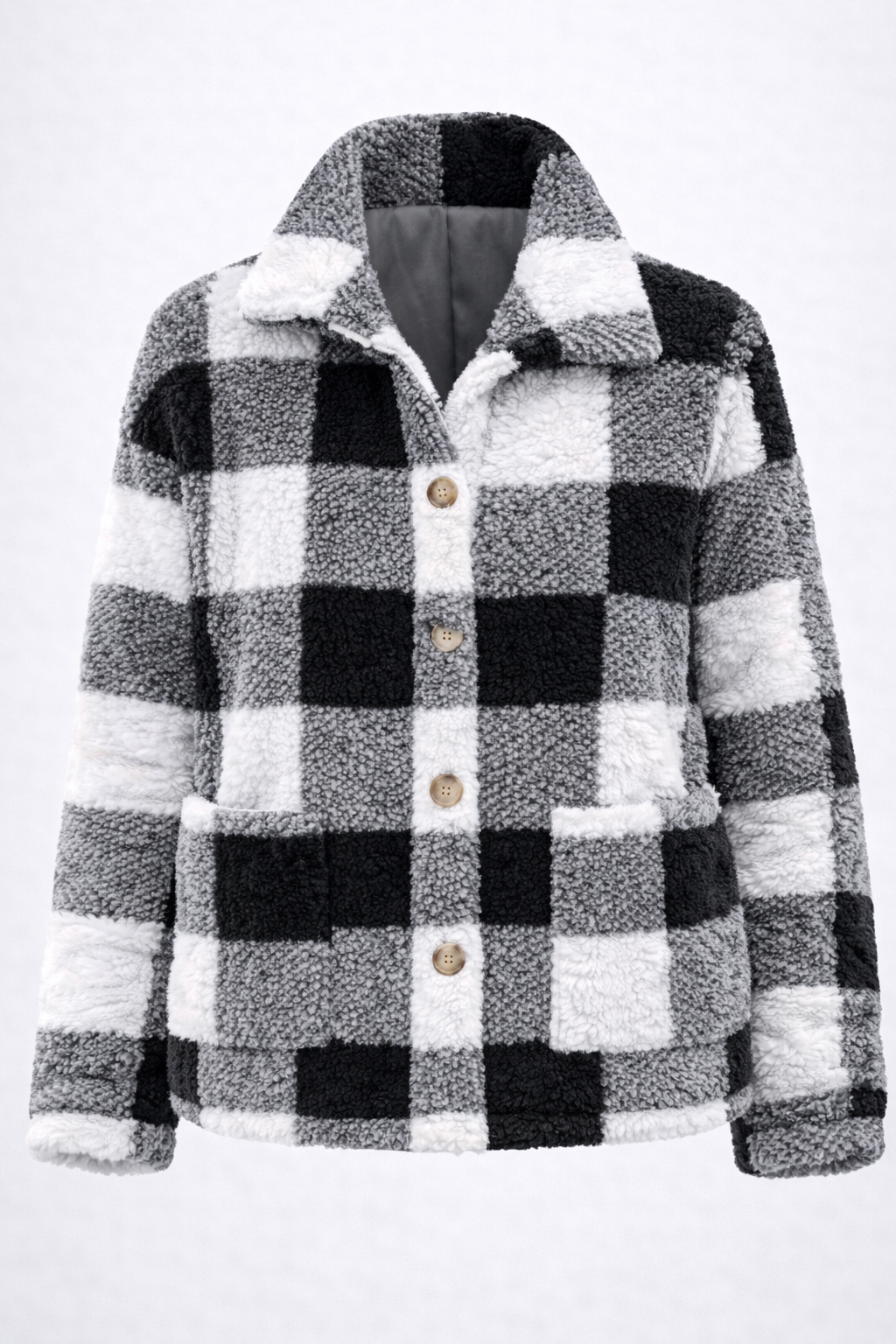 Chaqueta sherpa a cuadros para mujer