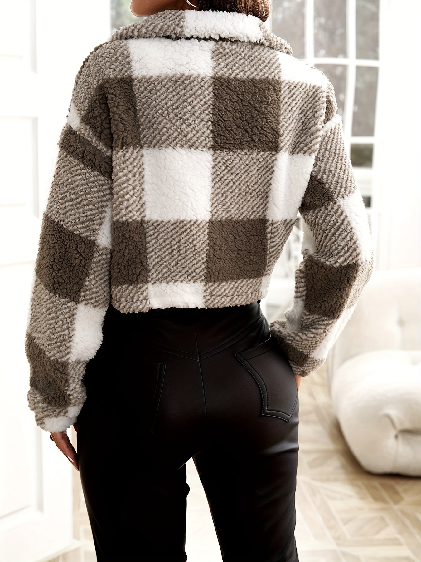 Chaqueta de mujer Teddy a cuadros Sherpa