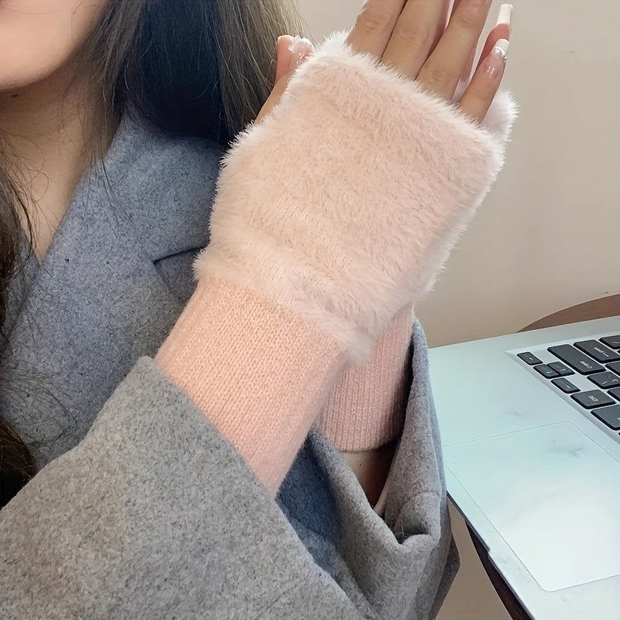 Guantes de Felpa sin Dedos para Mujer
