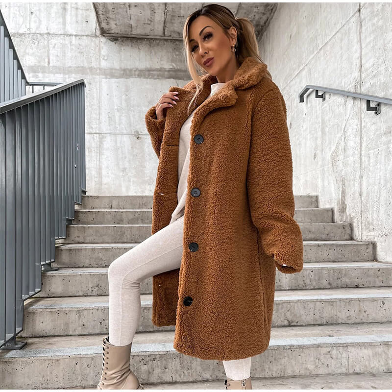 Abrigo Largo de Pelo Sintético para Mujer