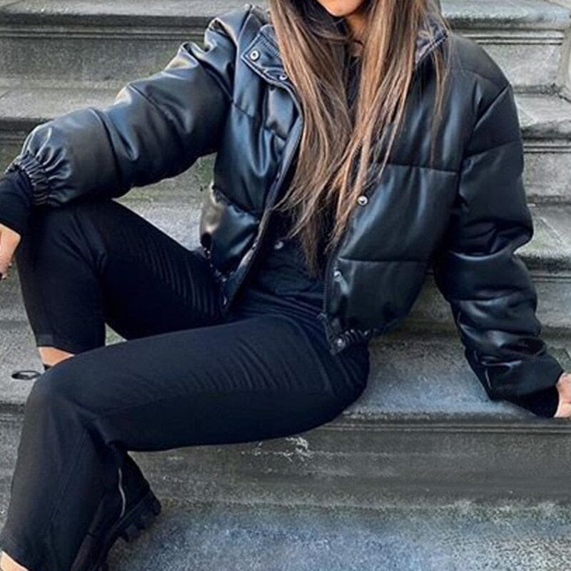 Chaqueta Puffer de Cuero para Mujer