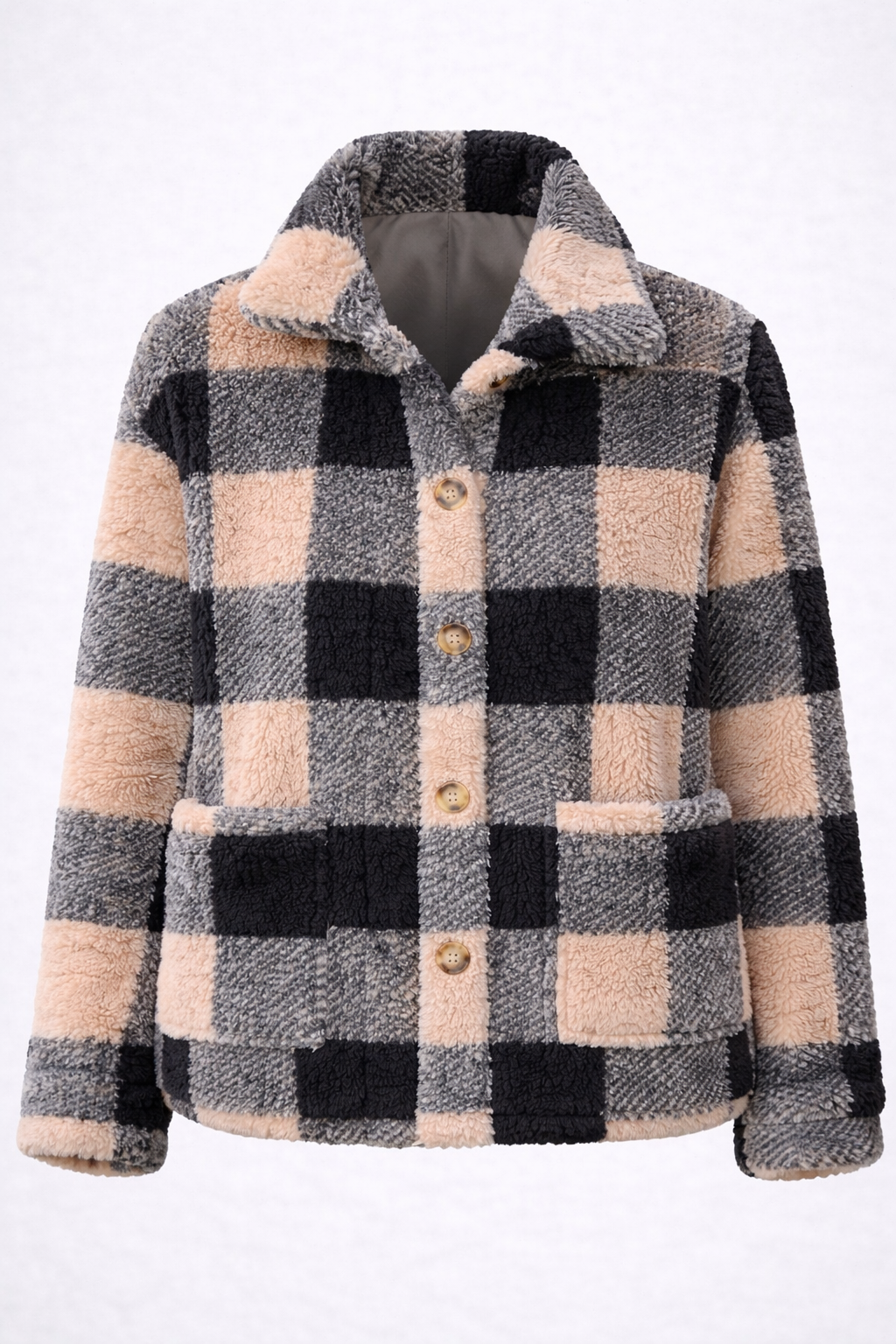Chaqueta sherpa a cuadros para mujer