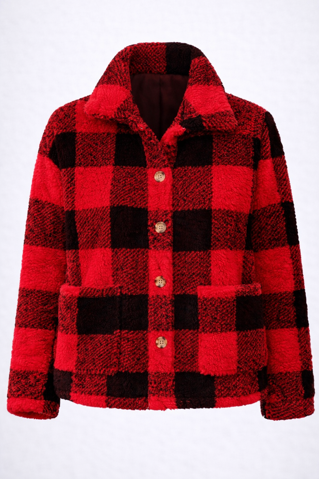 Chaqueta sherpa a cuadros para mujer