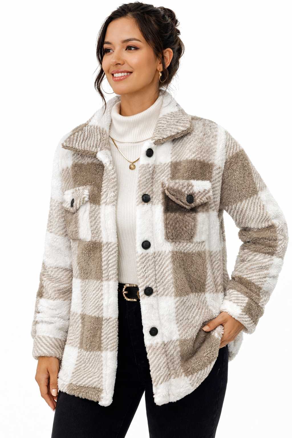 Chaqueta Teddy a Cuadros para Mujer
