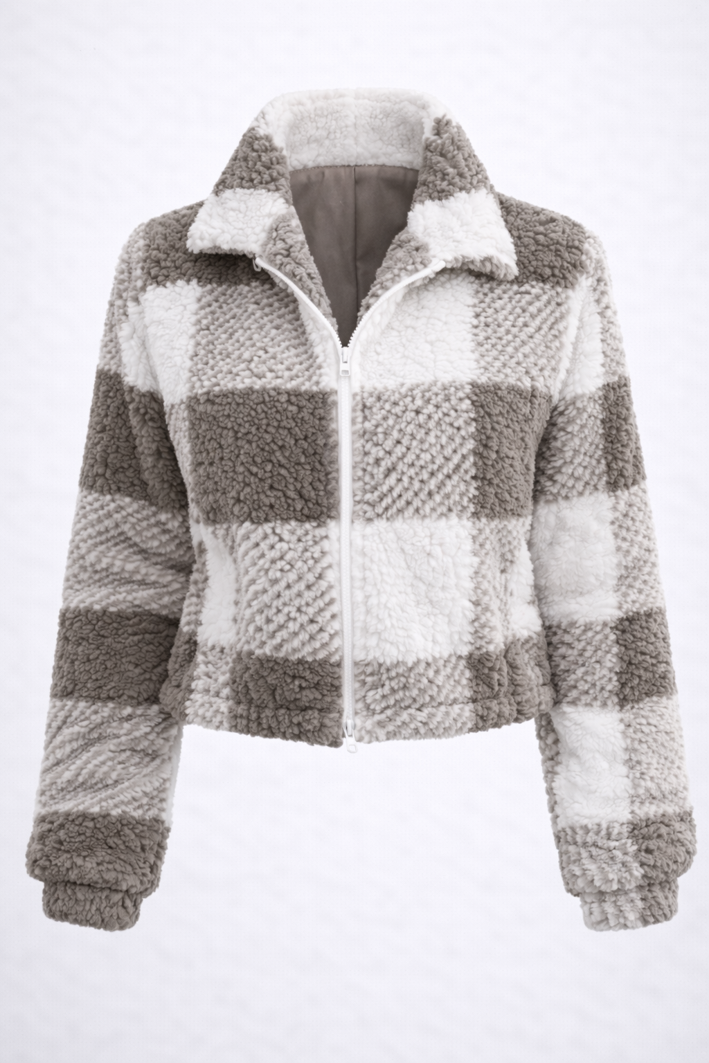 Chaqueta de mujer Teddy a cuadros Sherpa
