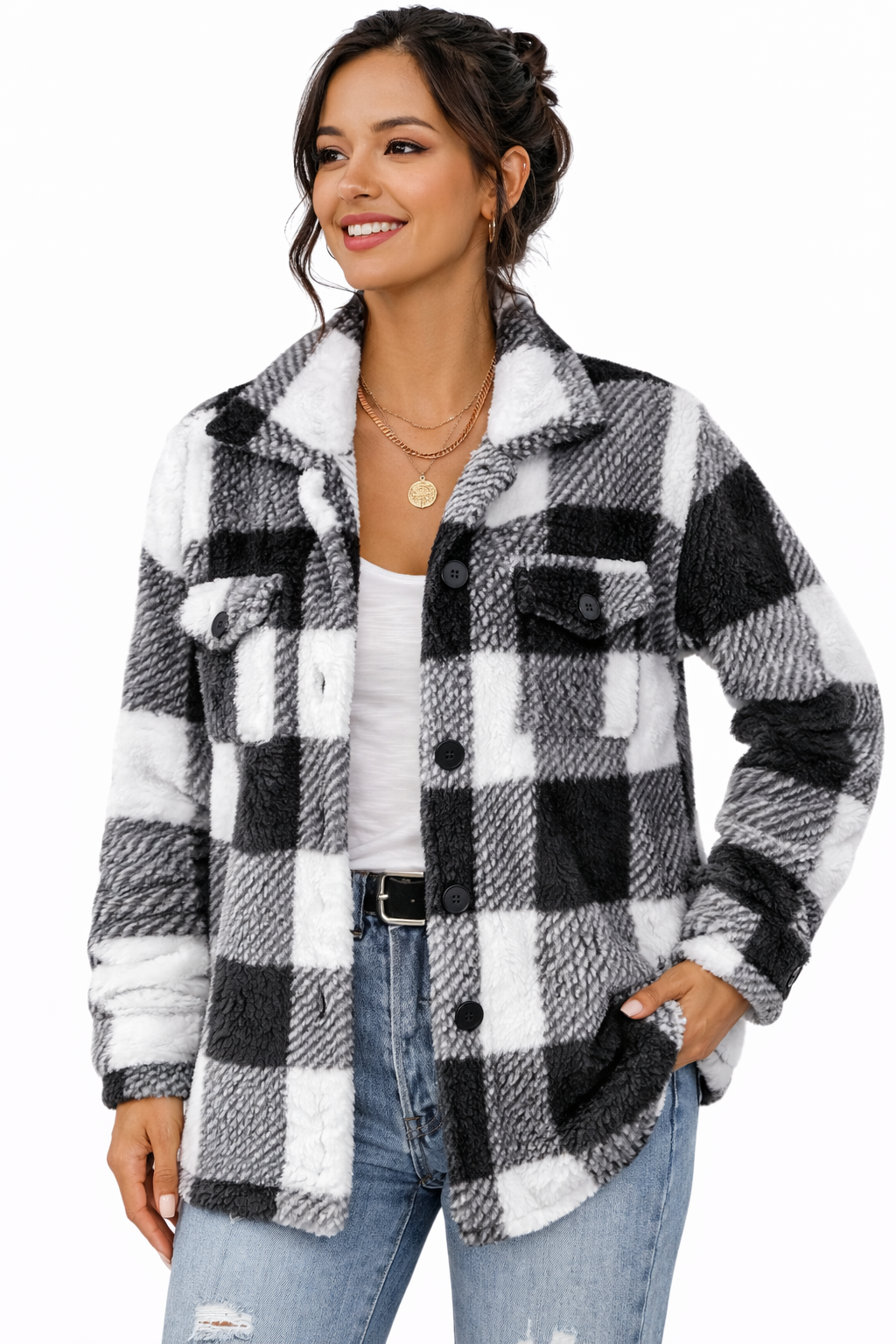 Chaqueta Teddy a Cuadros para Mujer
