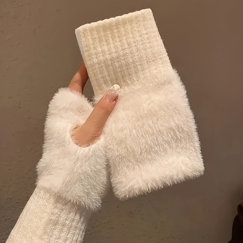 Guantes de Felpa sin Dedos para Mujer